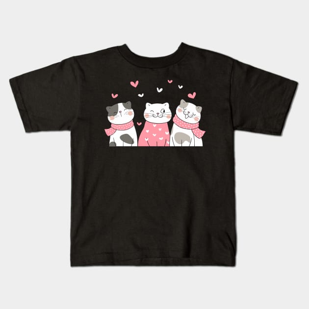 Three Cats Three Moods Kids T-Shirt by hsayn.bara